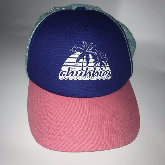 Chubbies Hat Cap Blue Snap Back Trucker Adjustable Teal‎ Pink White Palm Trees - Picture 1 of 8